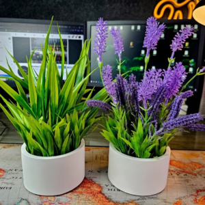 আর্টিফিশিয়াল গ্রাস ও ল্যাভেন্ডার premium artificial grass & lavender potted plant combo set (2 pcs) | home & office decor